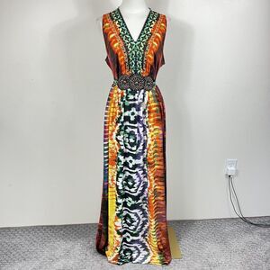 Roz Ali Dress Womens 18W Plus Maxi Beaded Belt Sleeveless Boho Y2K Funky Hippie